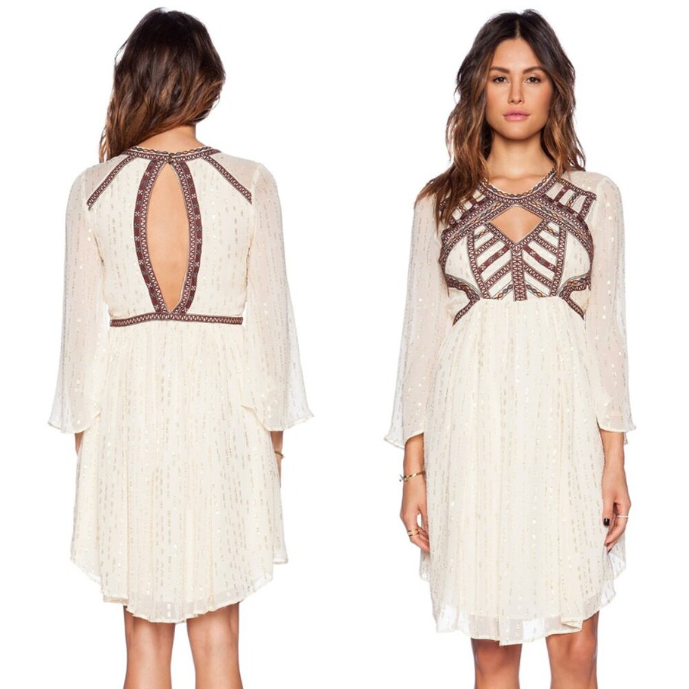 Free People Cream and Brown Midi Dress